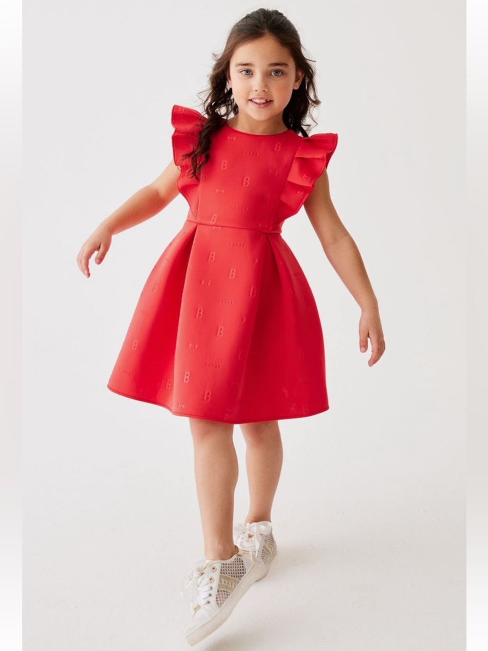Ted Baker Red Ruffle-Sleeve Fit & Flare Dress
